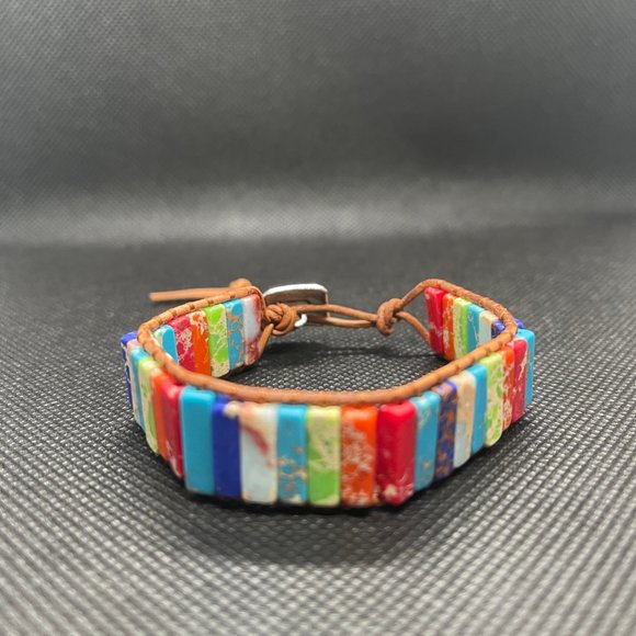 7 Chakra Bracelets with Real Stones Leather Wrap Healing Bead Bracelet - Picture 3 of 5